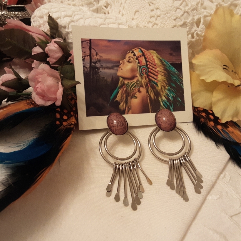 VINTAGE SILVERPLATE LEAPORD JASPER SPOON DANGLE POST EARRINGS